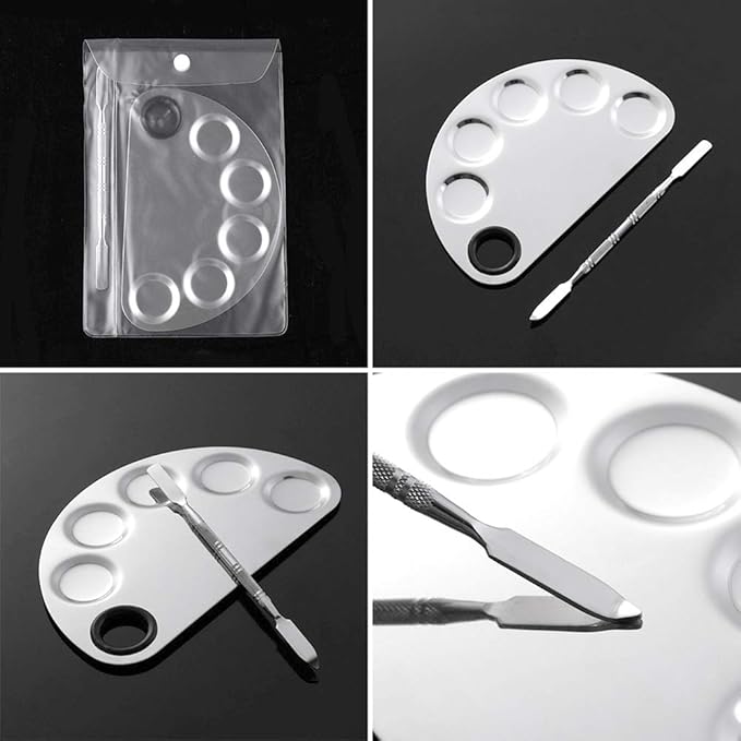 2 Pack Professional Makeup Palette, 2 Types Pro Lady Stainless Steel Cosmetic Artist Spatula with Spatula Tool for Mixing Foundation by ACKLLR, Silver-BrightBean Baby