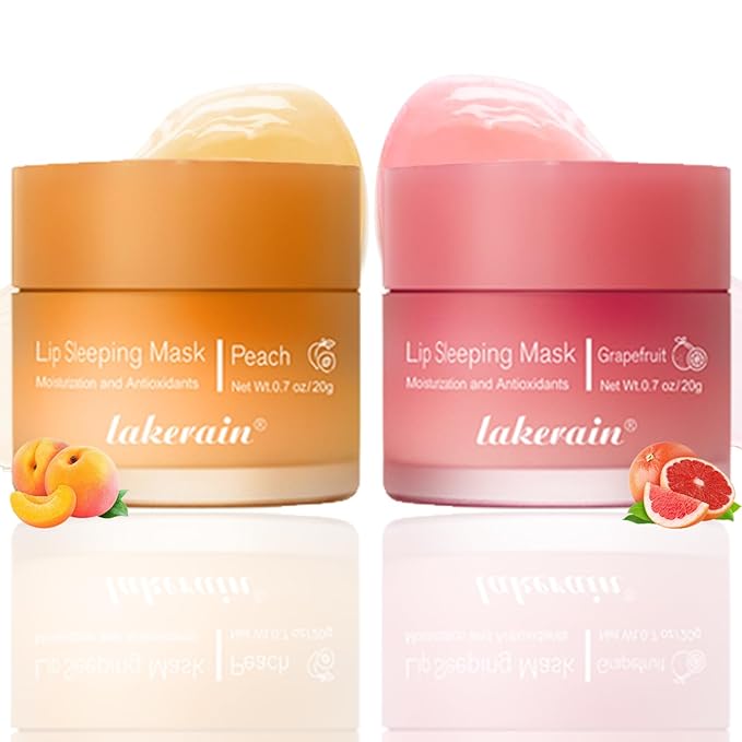 2PCS Lip Sleeping Mask, Lip Mask Overnight, Moisture & Lip Plumper Lip Wrinkles, Repair Lip Balm Prevention Dry and Cracked Lip Scrubs Exfoliato Smoothing Dry Lip Mask (Peach + Grapefruit)-BrightBean Baby