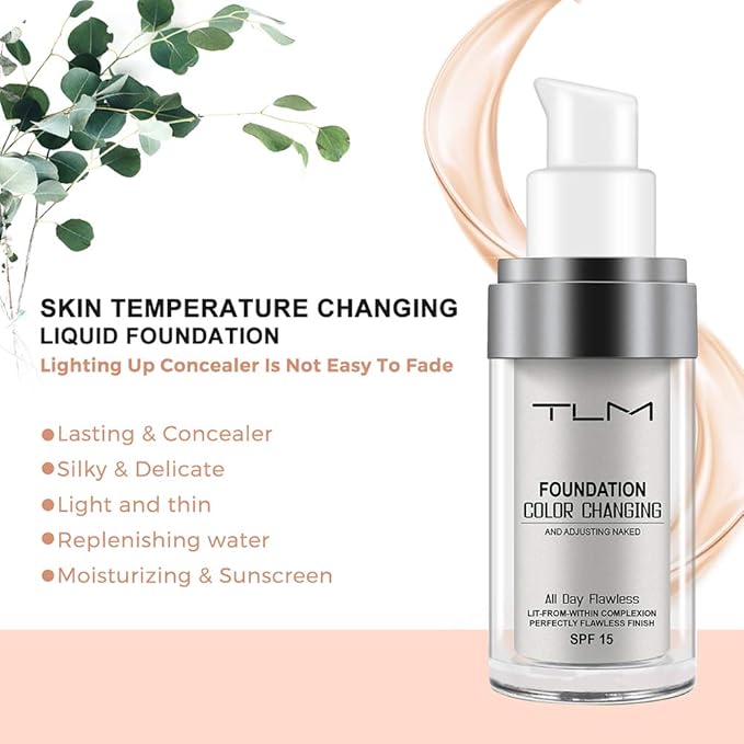TLM Color Changing Foundation,Nude Makeup Color Changing Concealer,2Pack,All Day Flawless Moisturizing Oil Control Concealer Full Coverage Liquid Foundation Hides Lines-BrightBean Baby