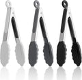 7-Inch Silicone Tongs Pack of 3, Small Tongs with Silicone Tips for Cooking, Barbecue, Buffet Serving (7", Black/Grey/White)