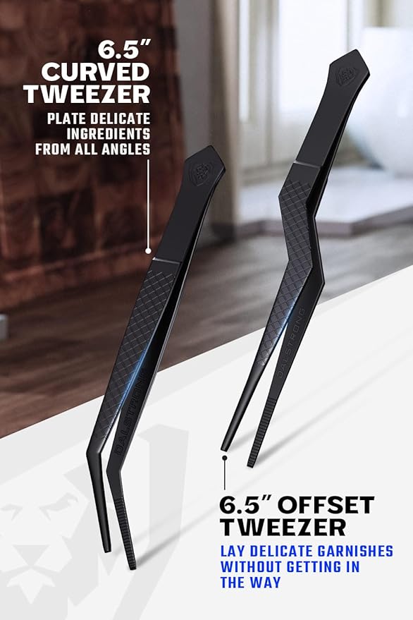 Dalstrong Professional Food Tweezers-Giftable 4pc Set-6.5"-High-Precision Tweezer Tongs-Black Titanium Coating-Plating, Multi-use-304 Stainless Steel-Culinary Fine Use-Metal Kitchen Tongs