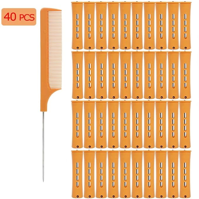 40pcs Cold Wave Perm Rods Set for Women's Long & Short Natural Hair - Plastic Orange Rollers for Curling and DIY Hairdressing-BrightBean Baby