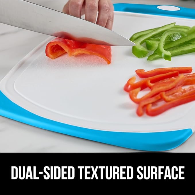 GORILLA GRIP BPA-Free Reversible Kitchen Cutting Board Set of 3, US Designed, Nonporous, Juice Grooves Catch Liquid, Slip Resistant Border, Dishwasher Safe, Durable Large Food Chopping Boards, Aqua