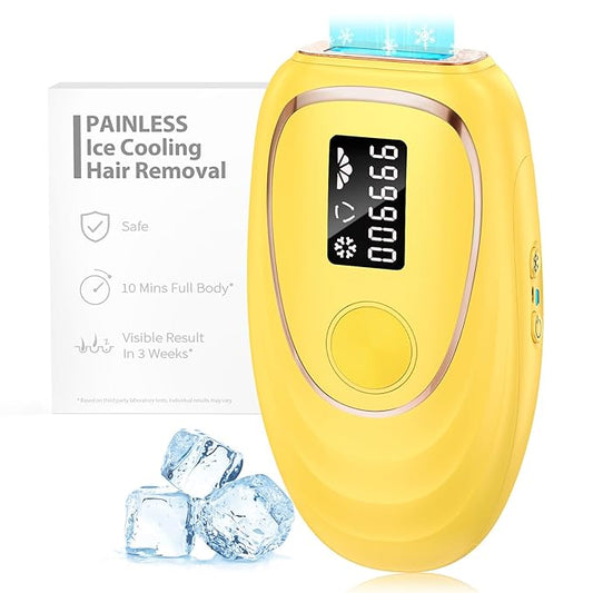 IPL Laser Hair Removal Device for Women & Men - Home 45°F Ice-Cooling Contact for Painless & Long-Lasting Results, 86% Hair Reduction in 3 Weeks for Full Body & Bikini Line, Light Yellow-BrightBean Baby