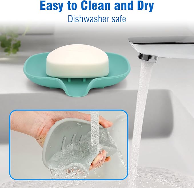 3 Pack Soap Bar Holder, AIMAIAIMAI Self Draining Soap Dish, Quick Drainage, Soap Dishes for Bathroom, Shower, Silicone Soap Tray for Kitchen, Dishwasher Safe (Green)