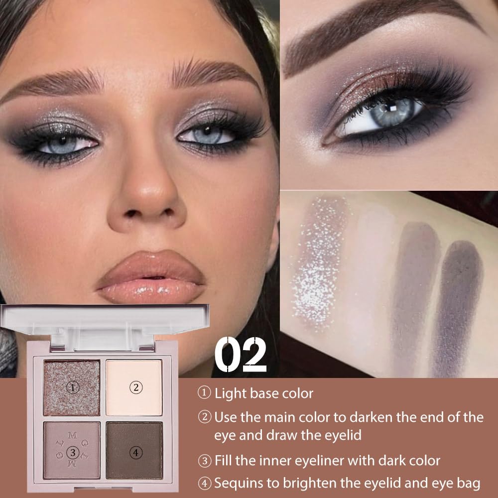 4Colors Eyeshadow Makeup Palette,Nude Gray Black Natural Neutral Powde Eye Shadow Palette for Older Women,Long Lasting Naturing-Looking,Lightweight,Waterproof,Eye Makeup Kit Travel Size-BrightBean Baby