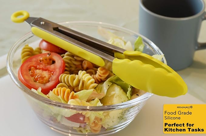 Silicone Tipped Tongs 9-Inch Kitchen Cooking Tongs, Set of 3 (Yellow)