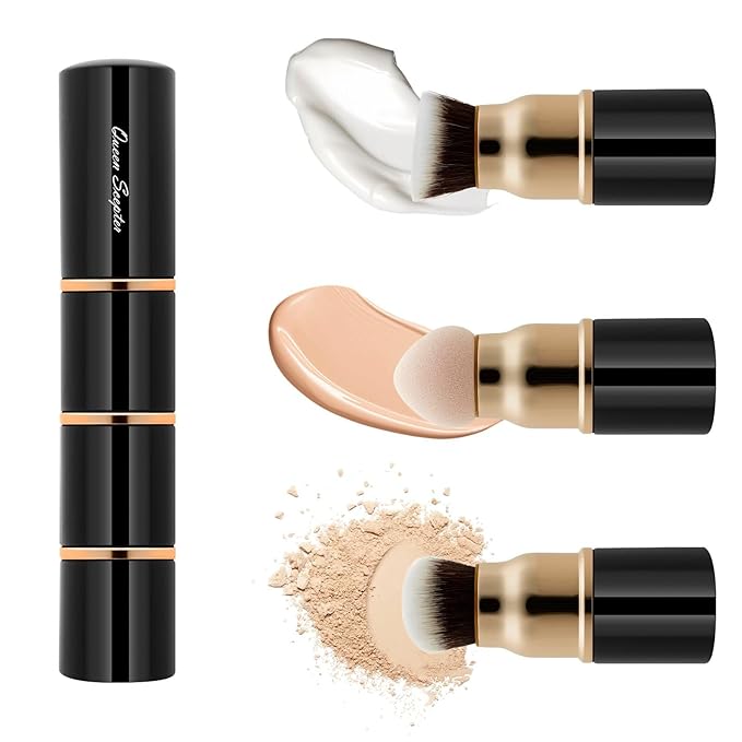 3 in 1 Professional Liquid foundation Makeup Brush Set Kabuki Face Blush Foudation Brush Powder Sponge for Powder/Liquid/Cream Travel Cosmetics Makeup Brushes with Cap-BrightBean Baby