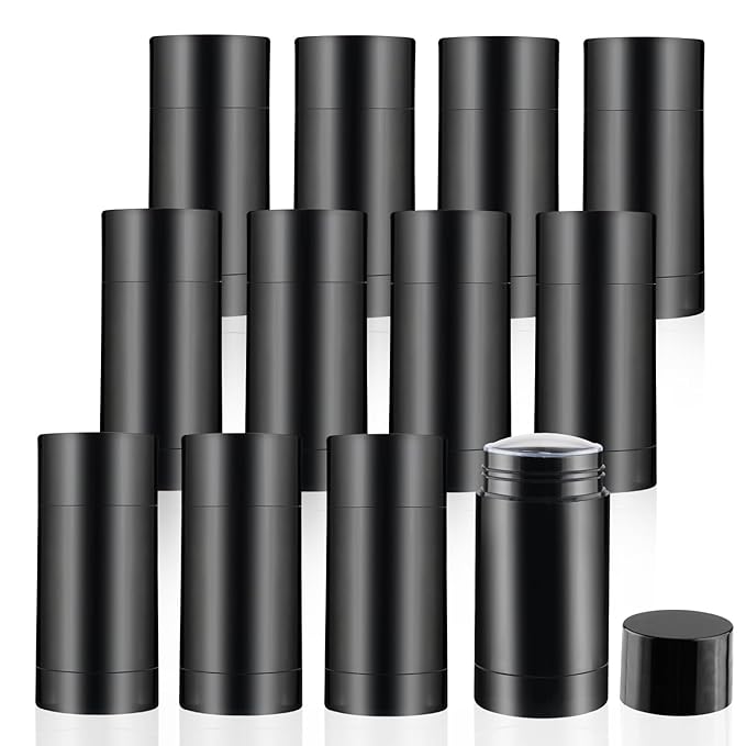 12 Pieces 15g Black Plastic Deodorant Containers,Empty 1/2 oz Travel Lip Balm Tubes,Refillable Twist-UP Solid Perfume Tubes,Lipstick Tubes for DIY-BrightBean Baby
