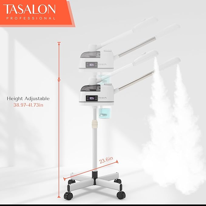 TASALON 2 in 1 Professional Facial Steamer on Wheels -with Ozone and Hot & Cold Mist, Ionic Facial Steamer Kit for Facial Deep Cleaning and Moisturize, SPA & Home, Ozone Face Humidifier (White)-BrightBean Baby