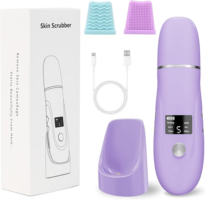 Skin Scrubber Facial Spatula - 4-in-1 Deep Cleansing Tool for Pore Extraction, Fast Charging Dock Blackhead Remover Face Spatula for Facial Skincare Women Gift (Purple)-BrightBean Baby