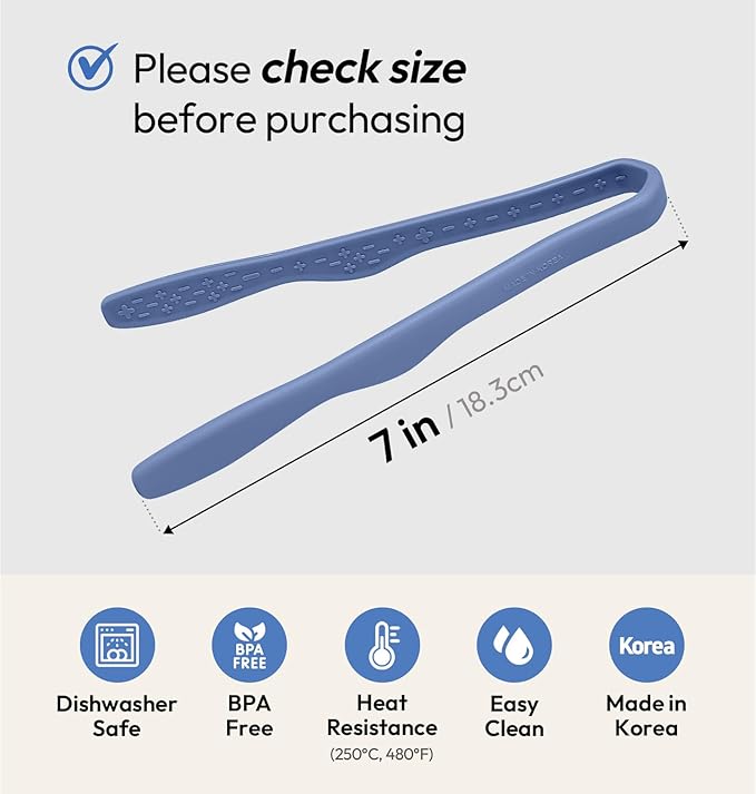 carrotez Mini Silicone Toaster Tongs, Anti-Slip,Non-Scratch Mini Tongs 7 Inch - Blue