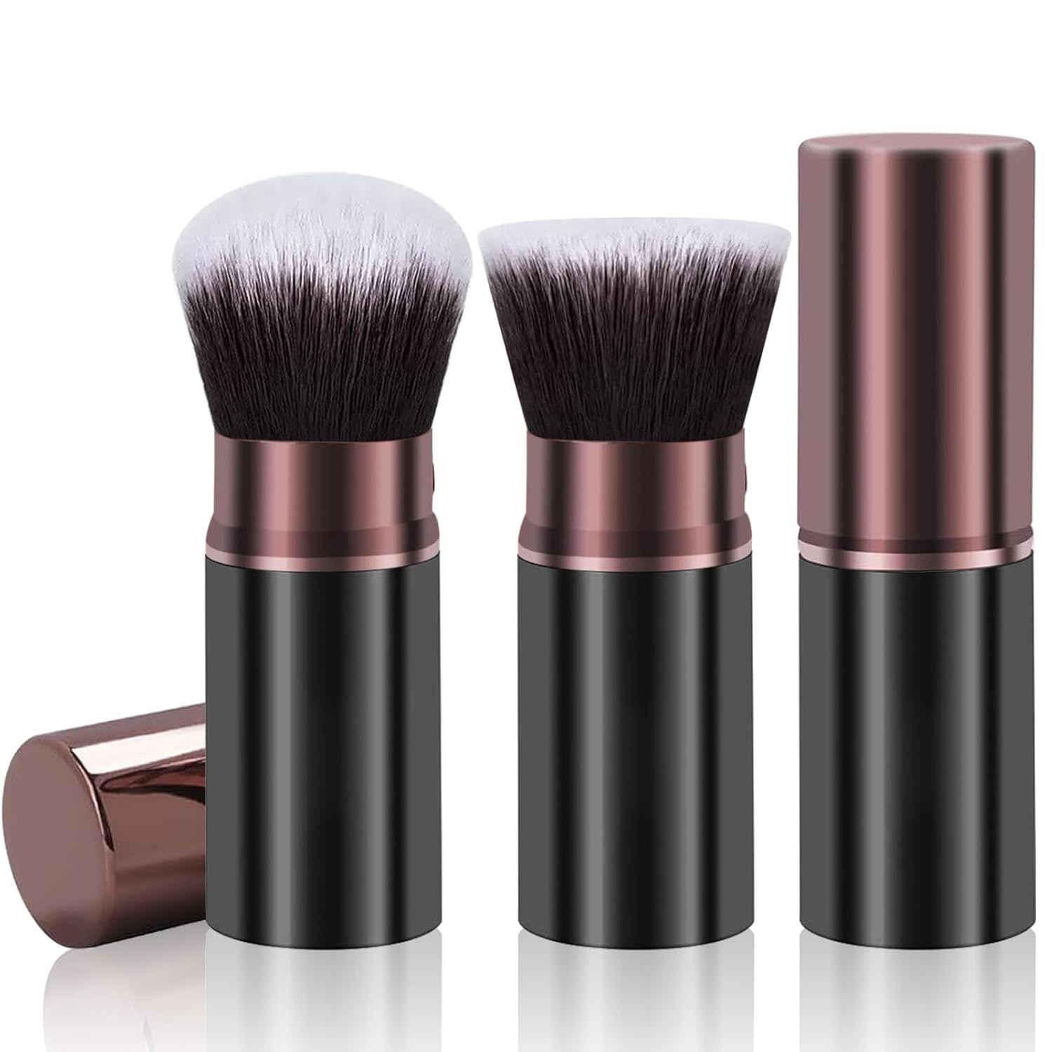 Makeup Brushes, Retractable 2 Pack Travel Kabuki Blush Makeup Brush Face Powder Foundation Brushes for Blending Liquid, Blush, Bronzer, Buffing, Sunscreen,Flawless Cosmetics-BrightBean Baby