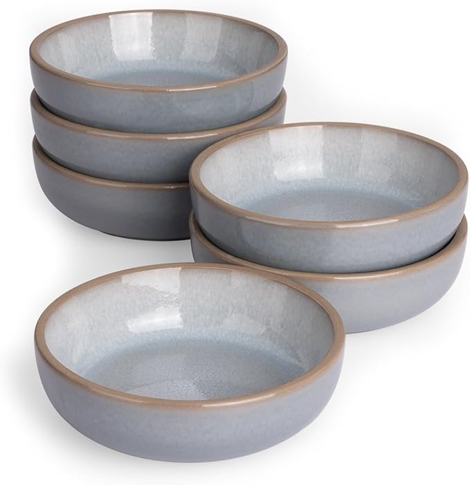 famiware Nature Ceramic Soy Sauce Dish, Dipping Bowls Set of 6, 3 oz Dipping Sauce Bowls/Dishes/Cups/Plates, Small Serving Bowls for Side Dishes, Condiments, Sushi, Appetizer, Dessert, Light Blue