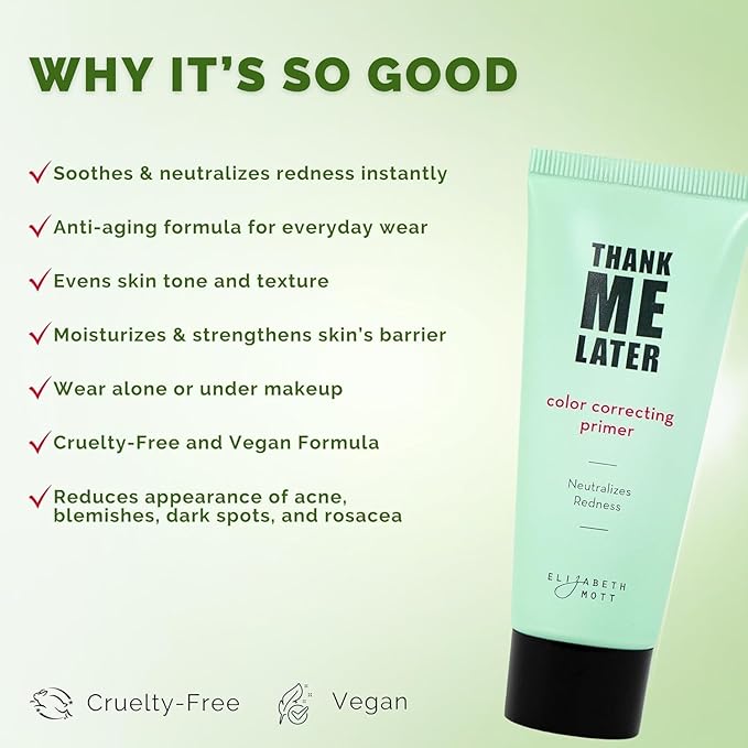 Elizabeth Mott Thank Me Later Color Correcting & Eye Primer Duo – Face Primer with Niacinamide for Redness Control & Smooth Makeup Base – Eye Primer for Long-Lasting, Crease-Free Eyeshadow – 30g + 10g-BrightBean Baby