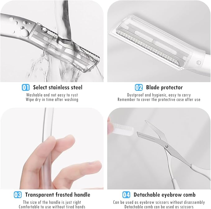 Dermaplaning Tool Set – Facial Razor for Women & Men with Eyebrow Trimmer – Exfoliating Facial Shaver for Peach Fuzz Removal, Skin Refresh & Eyebrow Shaping-BrightBean Baby