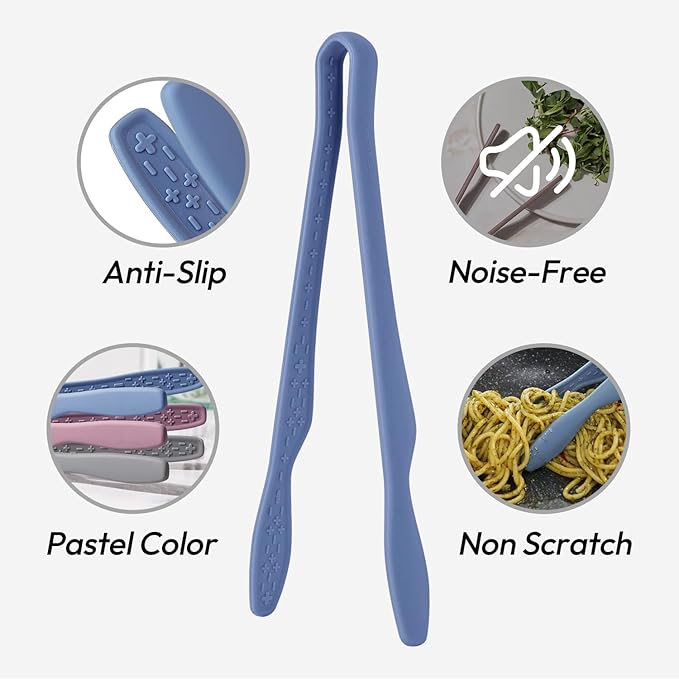 carrotez Silicone Tongs for Cooking, Anti-Slip,Non-Scratch Kitchen Tongs 9.5 inch Silicone Tongs 1Pack - Blue