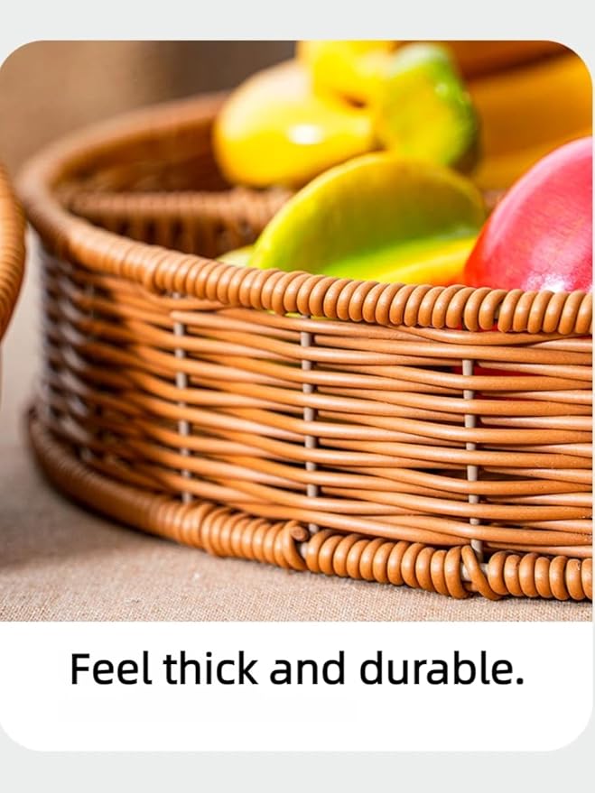 hand-woven round rattan basket storage basket storage box ornaments decorative basket multifunctional picnic food bread basket fruit gift basket key basket. (Circular trident)