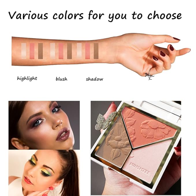 3-in-1 Highlighter Makeup Palette – Contour, Blush & Glow Kit with Matte & Shimmer Finish – Silky Pressed Powder for Face, Cheekbones, Eyes – Long-Lasting, Waterproof, Cool Toned, Travel-Friendly-BrightBean Baby