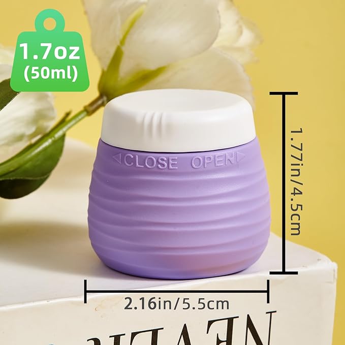 Travel Containers for Toiletries, 1.7oz Travel Size Premium Silicone Cosmetic Cream Jars, TSA Approved Leak-Proof Refillable Accessories W/Toiletry Bag for Cosmetic Face Body Cream(Vibrant)-BrightBean Baby