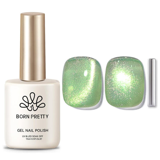 BORN PRETTY Green Cat Magnetic Eye Gel Nail Polish Shimmer Glitter Holographic Aurora Green Magnetic Gel Polish Nail Art Manicure DIY at Home 15ML-BrightBean Baby