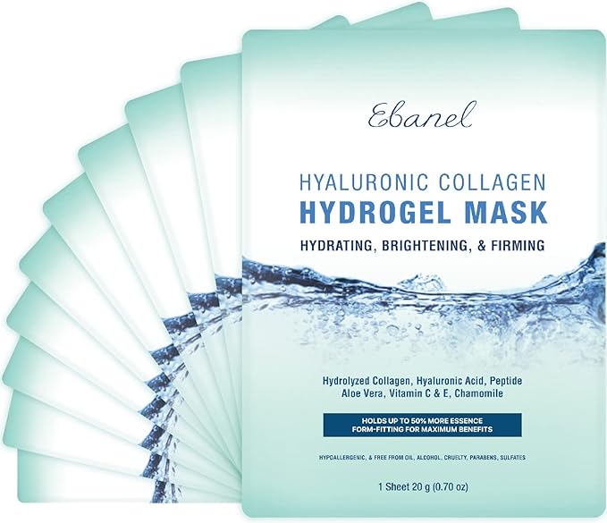 Ebanel 10 Pack Hydrogel Collagen Face Mask with Hyaluronic Acid, Vitamin C, Peptide, Aloe, Instant Brightening Hydrating Face Masks Skincare Korean Sheet Mask, Skin Firming, Lifting Anti Aging Masks-BrightBean Baby