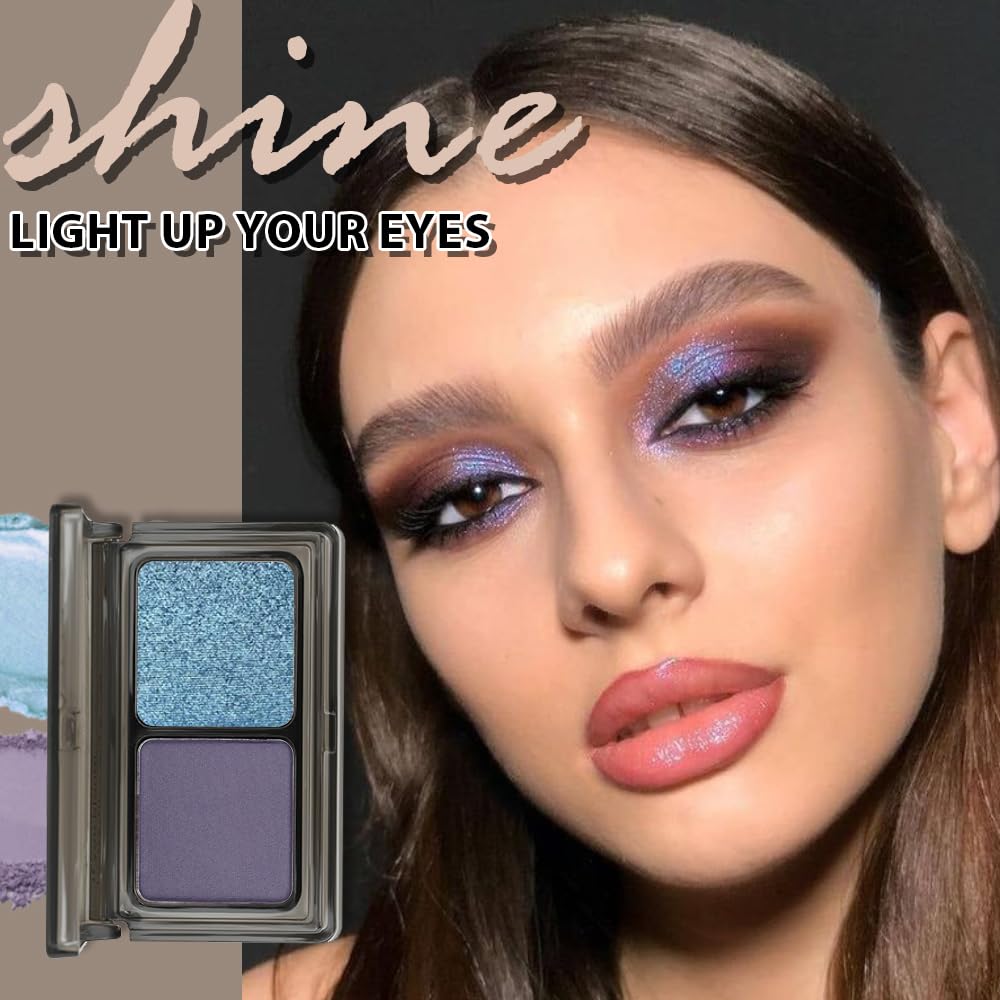 AMY'S DIARY 2 Color Shimmer blue+Deep purple Eyeshadow Palette – Shimmer matte Shades eye shadow for Eye Makeup, Long-Lasting & Highly Pigmented, Vegan & Cruelty-Free for woman-BrightBean Baby
