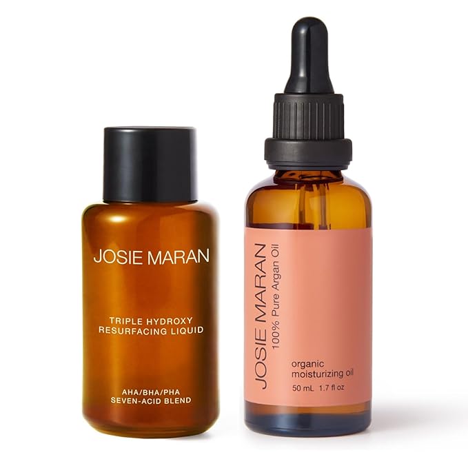 Josie Maran Pure Argan Oil + Liquid Exfoliant Kit - Anti Aging Hyperpigmentation Treatment & Hydrating Argan Oil for Dry Skin - Body Skin Care Products For Everyday Use (3.4 oz)-BrightBean Baby