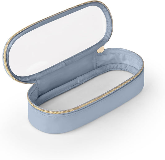 Clear Travel Makeup Brush Holder, Leather Makeup Brush Toiletry Bag, Portable Cosmetic Brush Case, Transparent Waterproof Makeup Brush Storage Bag, Blue-BrightBean Baby