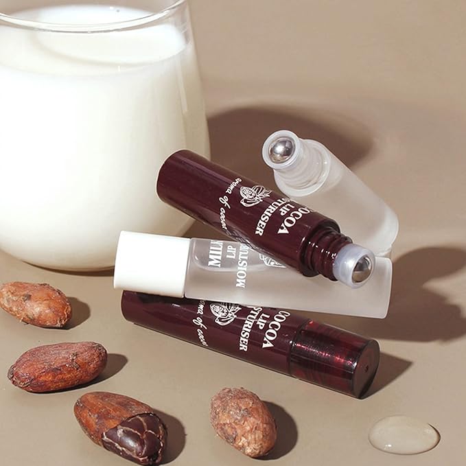 2pcs Lip Balm, Cocoa Bean Lip Oil, Milk Lip Oil, Hydrating Nourishing Roll On Lip Gloss Roll On Design Overlay Different Aroma-BrightBean Baby