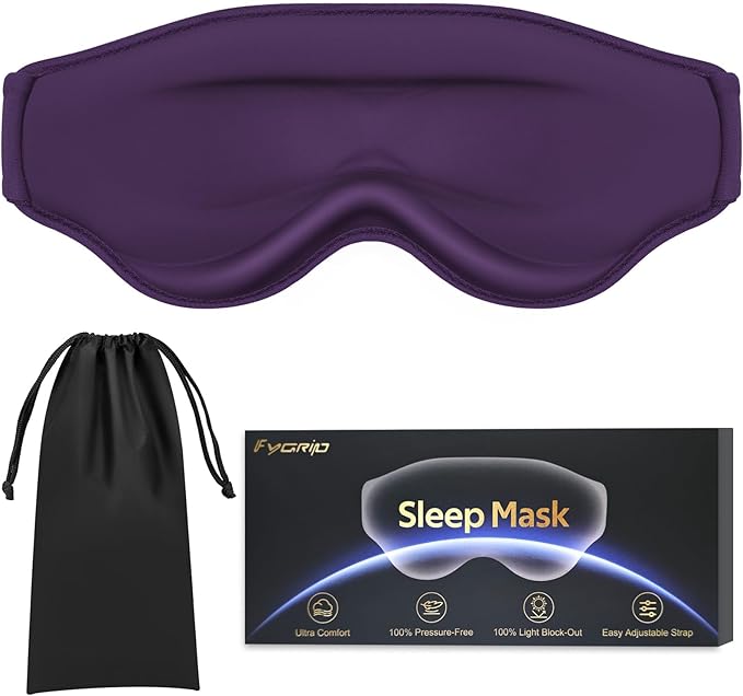 3D Cooling Eye Mask Sleep Mask for Men & Women, 100% Pressure-Free & Light Block-Out Eye Mask for Sleep with Easy Adjustable Strap, Night Eye Cover for Travel, Purple-BrightBean Baby