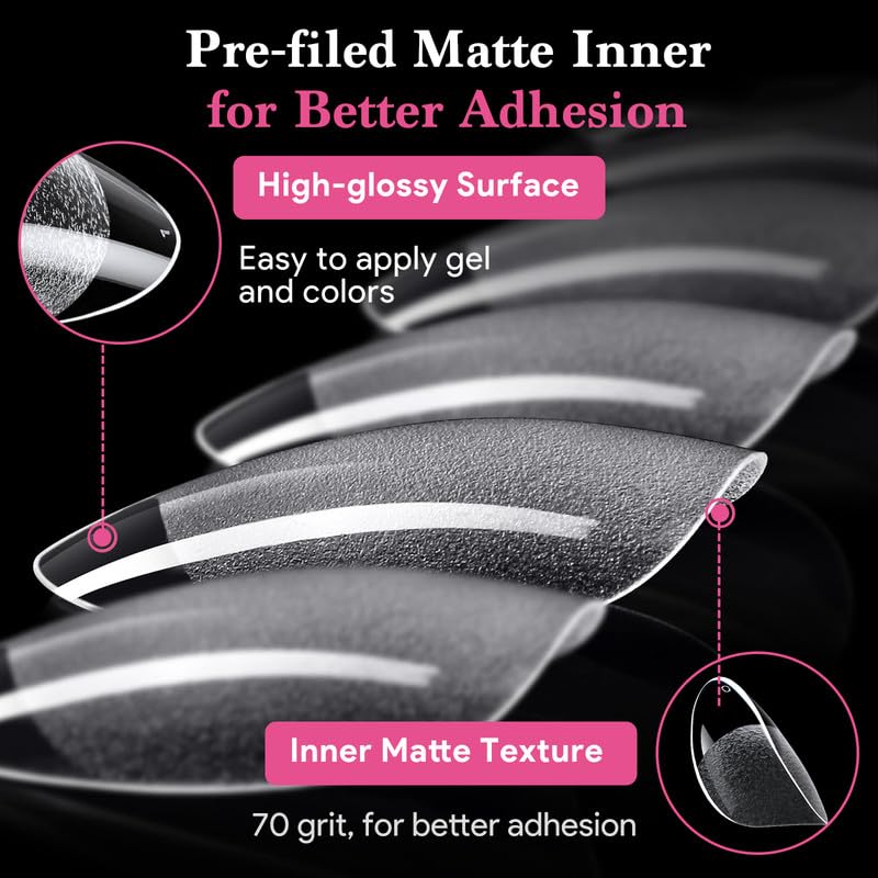 Short Round False Nail Tips, 15 Sizes 510 PCS Clear Soft Press On Fake Nail Pre-shaped Half Matte Full Cover Gel Nail Tips Extensions Strong Thick Long Lasting for DIY Beginners & Salon Manicure-BrightBean Baby