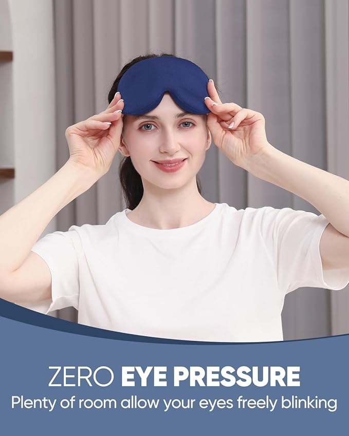 MZOO Luxury Sleep Eye Mask for Side Sleeper Men Women, Zero Eye Pressure 3D Sleeping Mask, Light Blocking Patented Design Night Blindfold, Soft Eye Shade Cover for Travel, Blue-BrightBean Baby