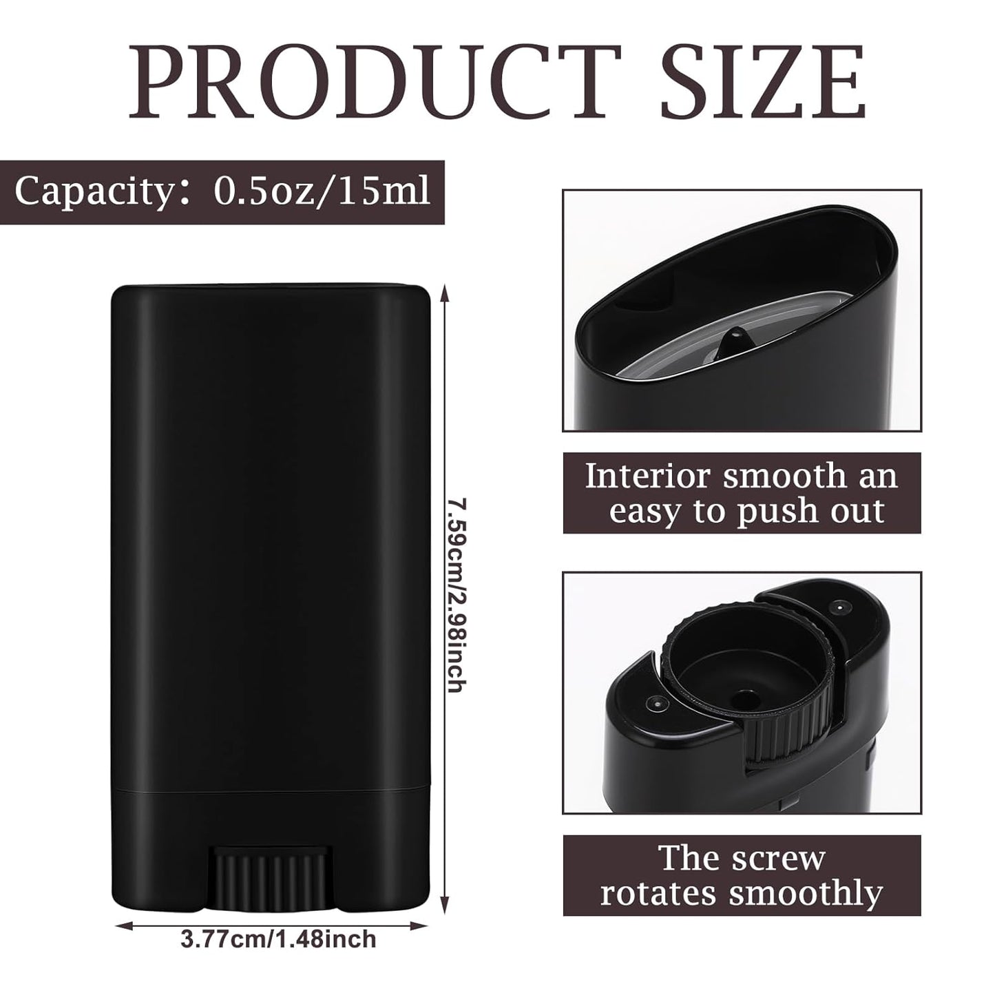 Wesiti 100 Pcs Plastic Empty Deodorant Containers 1/2 oz Travel Deodorant 15ml Refillable Containers Tubes Oval Lip Balm Tubes for Lip Balm DIY(Black)-BrightBean Baby