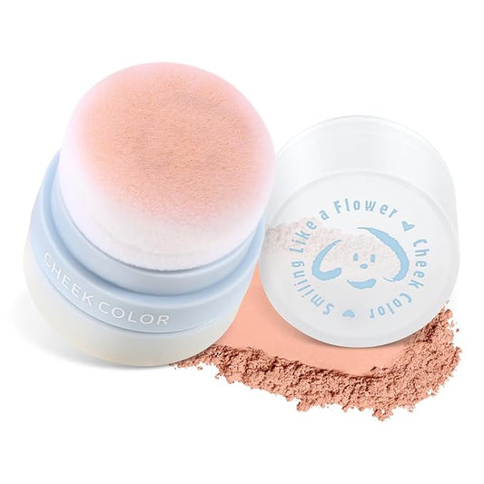 Boobeen Powder Blush for Cheeks, Air Cushion Matte Blush, Natural Highly Pigmented Blush Makeup Easy to Blend, Loose Blush Compact Long-lasting-BrightBean Baby