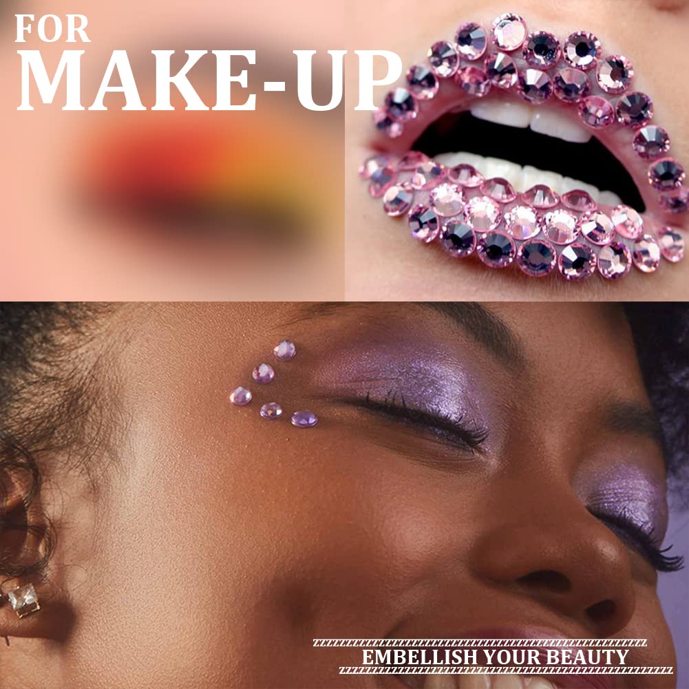 One Pack 2000 Pcs of Flatback Round Pale Purple Rhinestones 6 Sizes (1.5-6 mm) with Nail Art Rhinestone Picker Pencil and Tweezer for DIY and Salon Use-BrightBean Baby