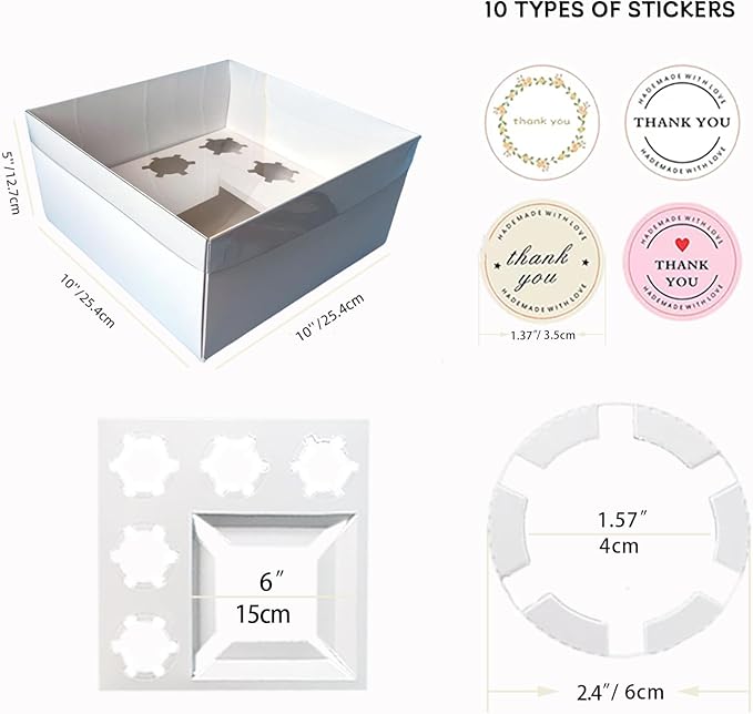 Bento Cake and Cupcake Box 4-inch Cake and 5 Cupcakes Box Full Clear Cover 5 Sets for Family Dinner Birthday Party Picnic Gift