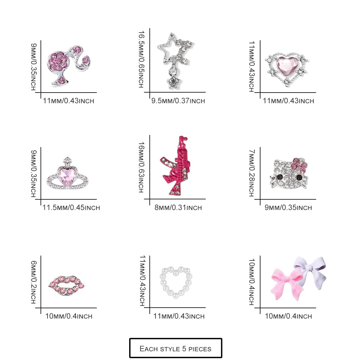Barbiecore Nail Charms, Pink Gun Head Lip Heart Saturn Rhinestione Nail Art Charms Nail Jewelry Decorations Acrylic Nail Gems Accessories for Women Girl DIY Crafts Supplies-BrightBean Baby
