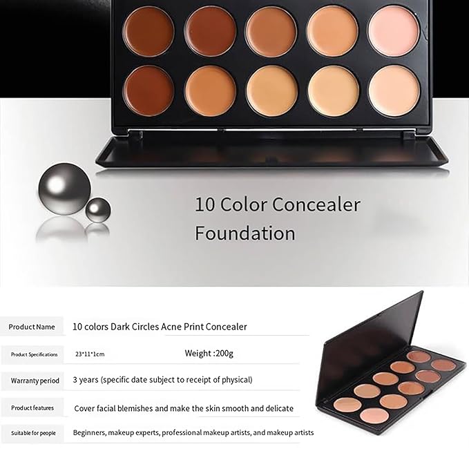 10 Shade Creamy Concealer Kit with Makeup Brush Set, 3 In 1 Professional Cream Concealer, Contour, Foundation, Color Corrector for Diminishes Appearance Dark Circles & Softens Fine Lines-BrightBean Baby