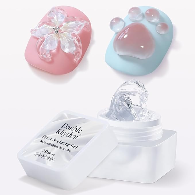 Double Rhythm 3D Clear Solid Sculpting Gel for Nail Art - Non-Sticky Hard Gel for Building, Carving, Molding Extension - Soak Off UV/LED Salon Home DIY 0.5 Oz (Clear)-BrightBean Baby