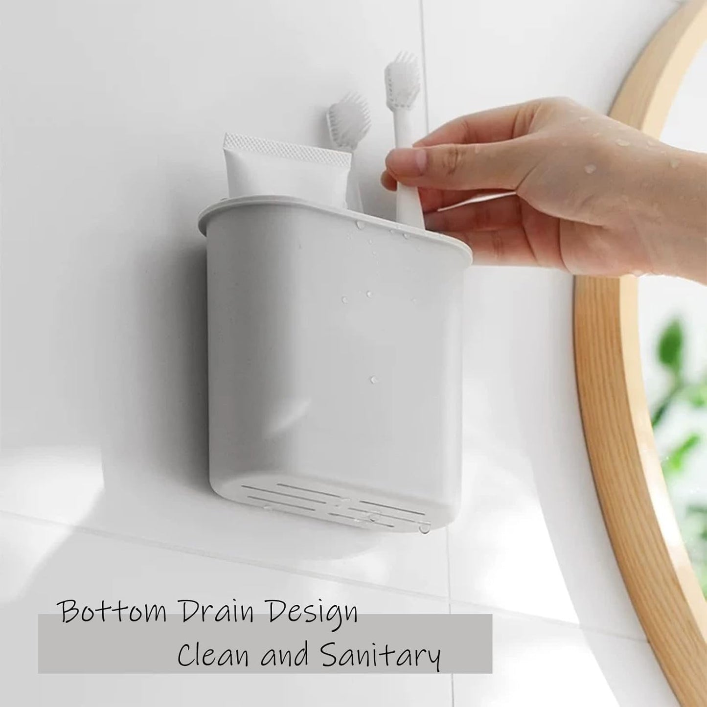 Toothbrush Holder Wall Mounted for Bathroom, Wall Toothbrush Holders for Electric Toothbrush, Toothpaste, Razor, Self Adhesive Wallmount Organizer (Grey-BrightBean Baby
