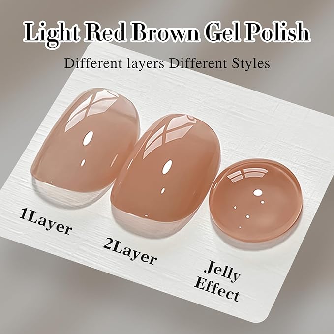 Double Rhythm 0.50 OZ Translucent Gel Polish Same Color Same Bottle Sheer Pastel Neutral Natural Milky 15 ML Jelly UV Nail Art DIY at Home (Light Brown-A1529)-BrightBean Baby