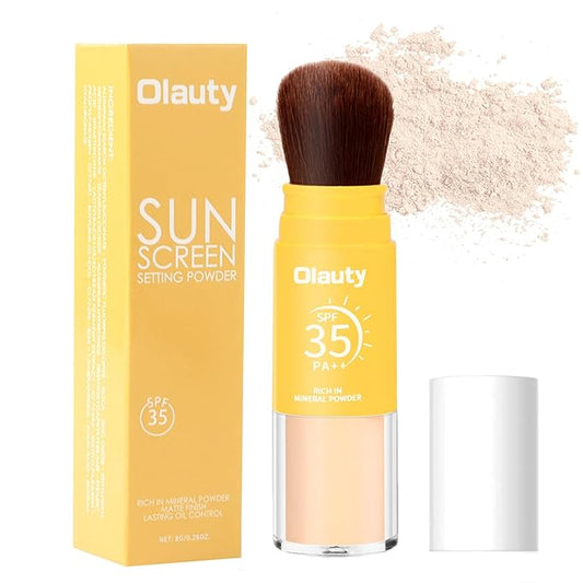 Mineral Sunscreen Setting Powder, SPF 35, Translucent Brush Setting Powder for Face, Long Lasting Oil Control Matte Loose Powder, Lightweight, Breathable (01# Translucent)-BrightBean Baby