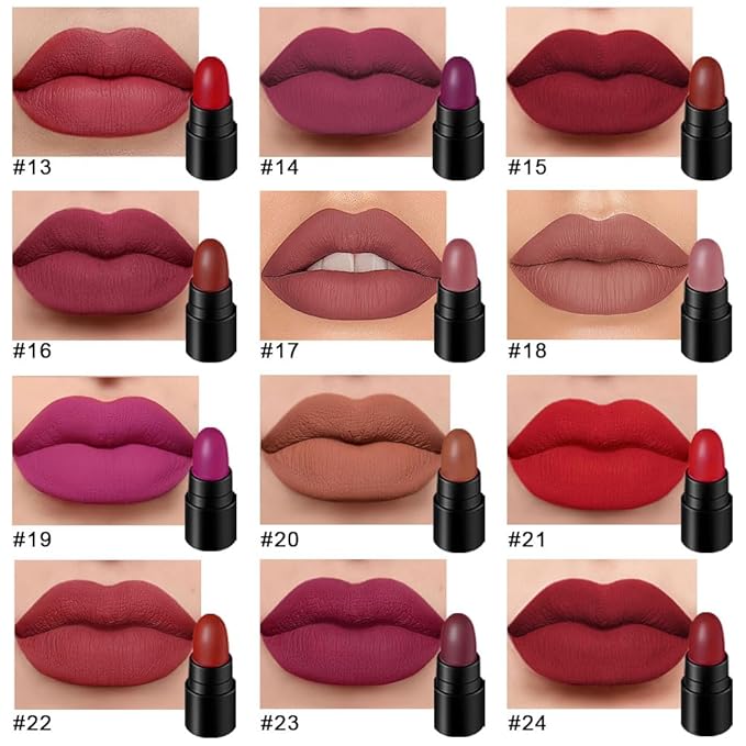 evpct 12Pcs Mini Pills Lipstick Capsule Set for Women Waterproof Long Lasting, Dark Ruby Deep Wine Mauve Red Purple Nude Brown Matte Small Magic Permanent 24 Hour Lipstick Bulk Samples 02-BrightBean Baby