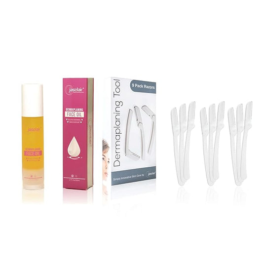 Dermaplaning Tool (9 Count) and Dermaplane Oil Bundle – Easy to Use Face Razor with Smooth Glide Shave Oil for Gentle Exfoliation-BrightBean Baby