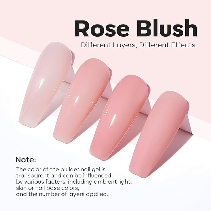 modelones Builder Nail Gel, 8-in-One Neutral Nude Pink Builder for Nail Thickening Apex Building, Rose Blush Pink Rubber Color Base LED Lamp Cured Strengthener Extend Hard Gel Polish for DIY Salon-BrightBean Baby