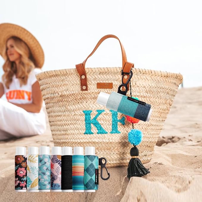 3PCS Lip Balm Holder Lipstick Sleeves Keychain Lip Gloss Holder Keychain Chapstick Elastic Sleeves(Dark blue strip)-BrightBean Baby