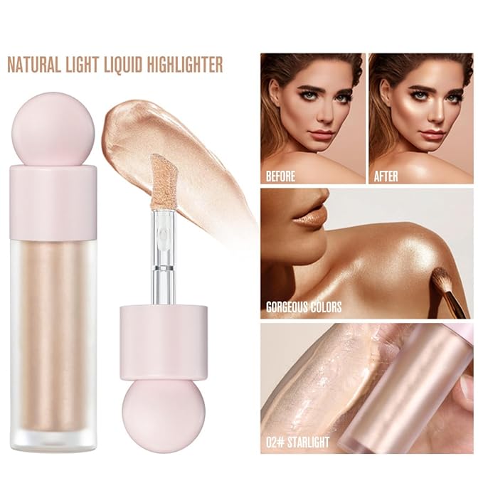 Liquid Highlighter Natural Glow For Face & Body, Waterproof Moisturizing Light Liquid Luminizer For Long Lasting Shimmer, Contour Highlighter Stick Easy to Apply with Cushion Applicator-BrightBean Baby