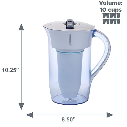 ZeroWater 10-Cup Round 5-Stage Water Filter Pitcher Dispenser with 5-Stage 0 TDS Zero Water Filter – IAPMO Certified to Reduce Metals, Chlorine, Lead, Chromium, and Forever Chemicals PFOA/PFOS
