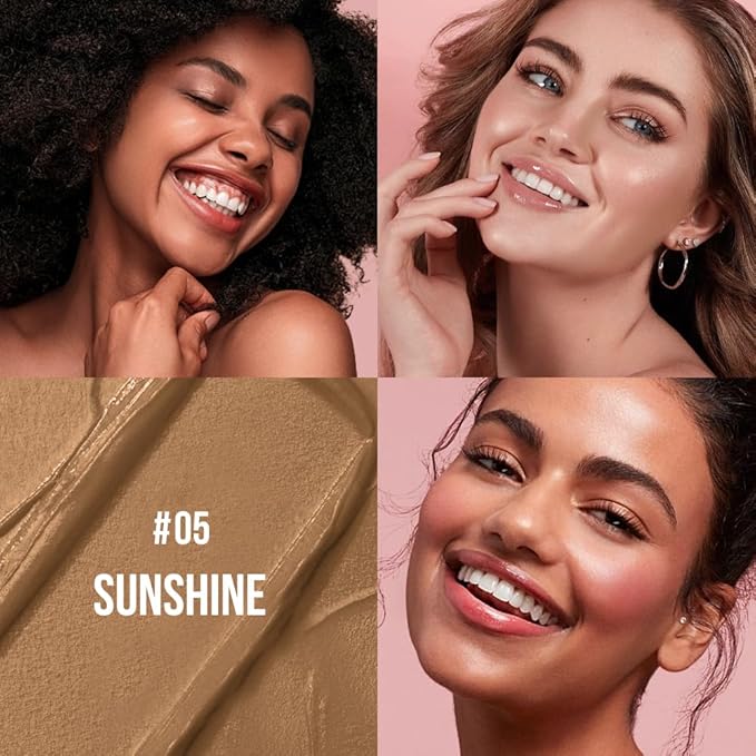 Multi-Use Makeup Cream Blush Stick, Unidollss 3-in-1 Buildable Contour Bronzer Blush Stick, Hydrating formula, All day wear, Easy Application with Thumb Puff Included (05 SUNSHINE)-BrightBean Baby